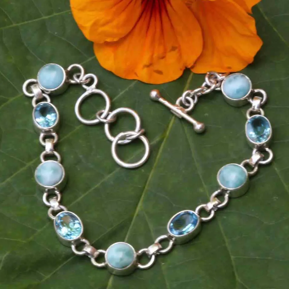 Blauer Topas mit Larimar Armschmuck Silber Armband 925 Silber Damen