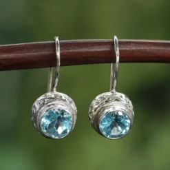 Blauer Topas Ohrringe 925er Silber Ohrschmuck Einhänger (Paar)