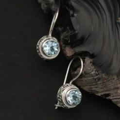 Blauer Topas Ohrringe 925er Silber Ohrschmuck Einhänger (Paar)