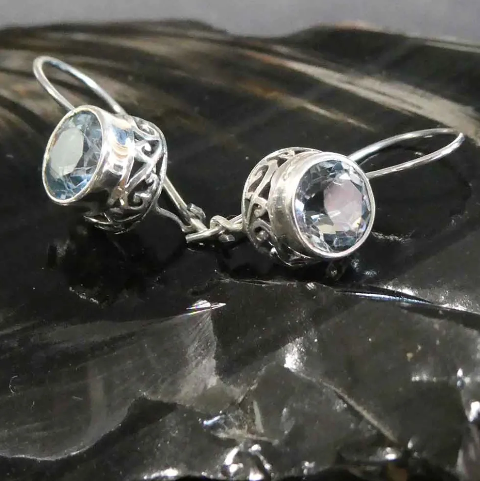 Blauer Topas Ohrringe 925er Silber Ohrschmuck Einhänger (Paar)
