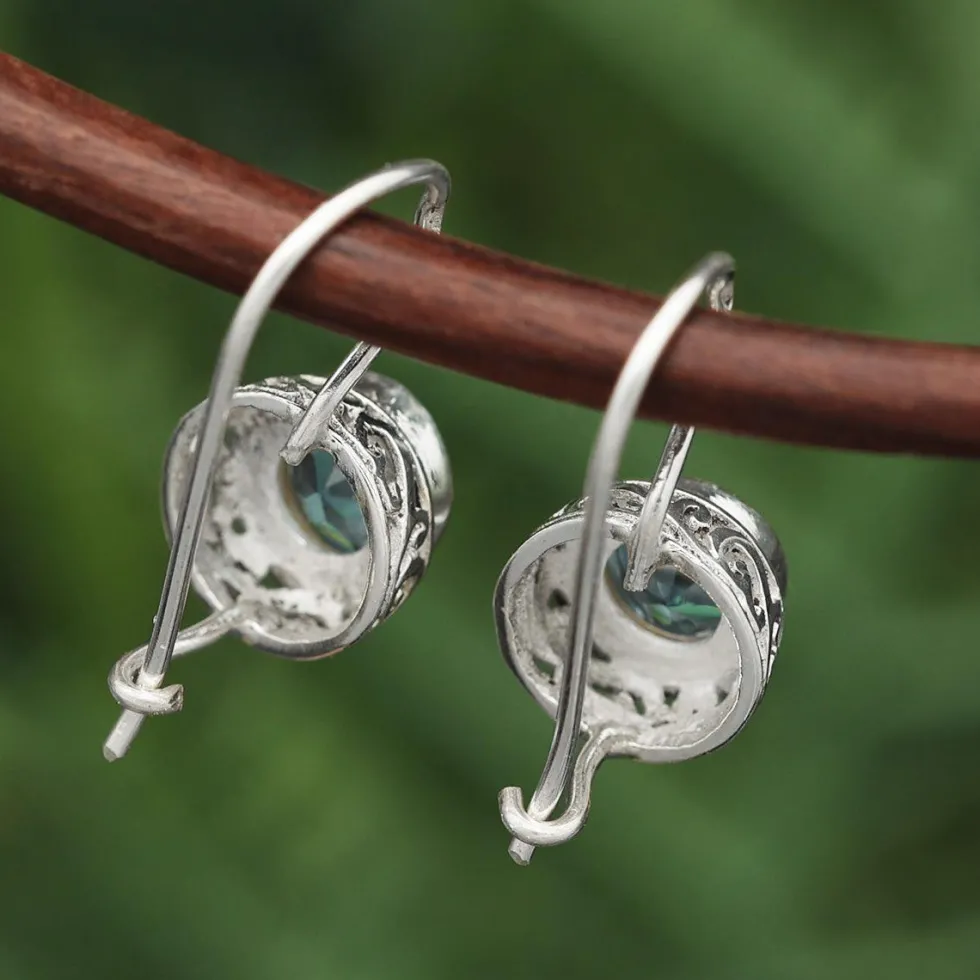 Blauer Topas Ohrringe 925er Silber Ohrschmuck Einhänger (Paar)