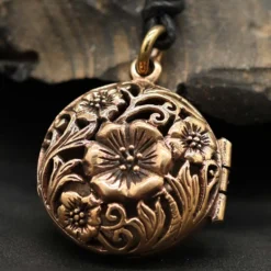 Blume Medaillon Schmuck Anhänger Bronze zum Öffnen