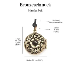 Blume Medaillon Schmuck Anhänger Bronze zum Öffnen