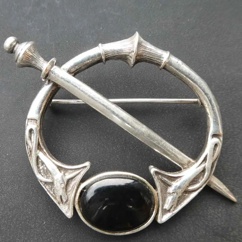 Brosche Fibel Onyx Silberschmuck 925 Silber