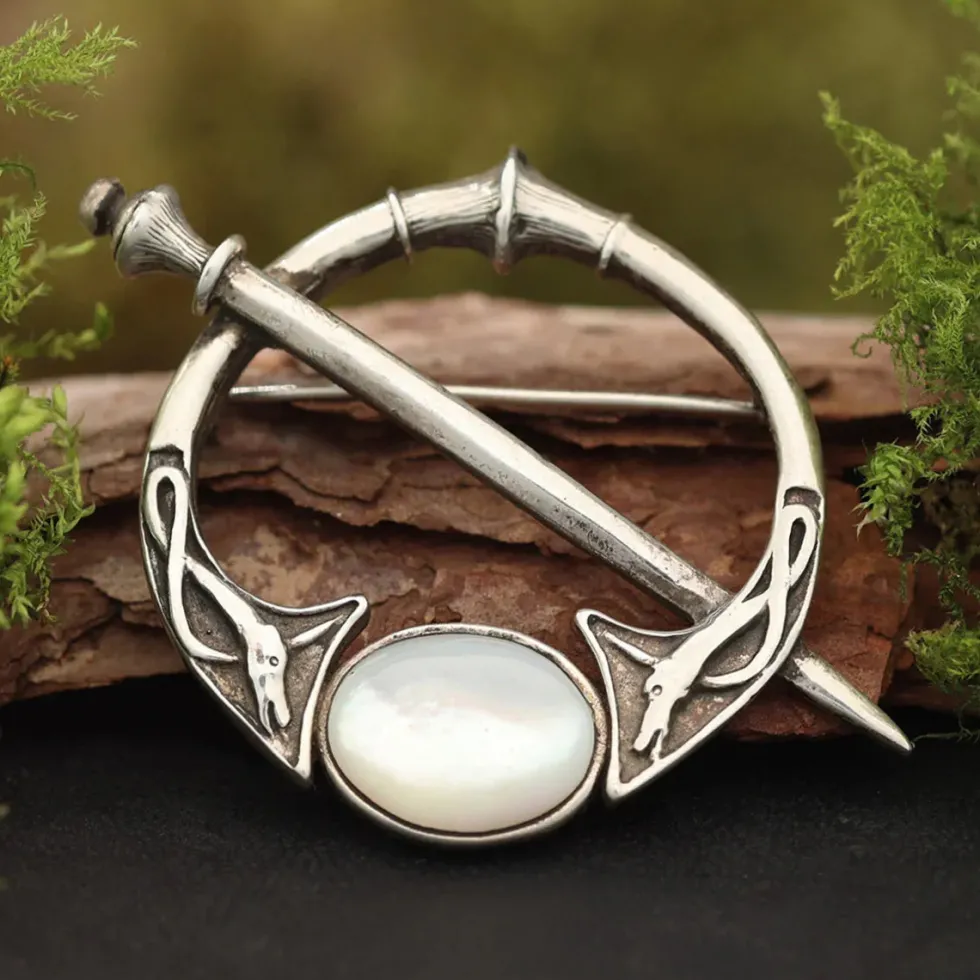 Brosche Fibel Perlmutt Silberschmuck 925 Silber