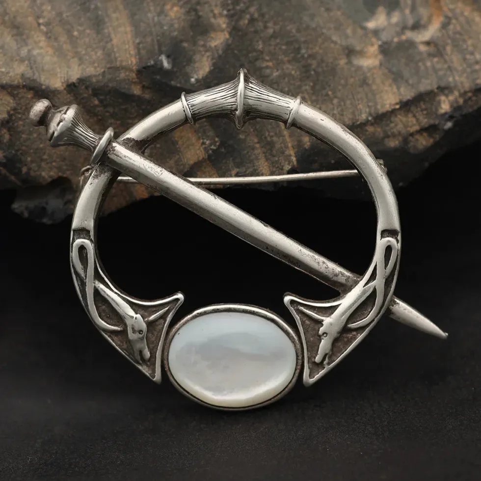 Brosche Fibel Perlmutt Silberschmuck 925 Silber