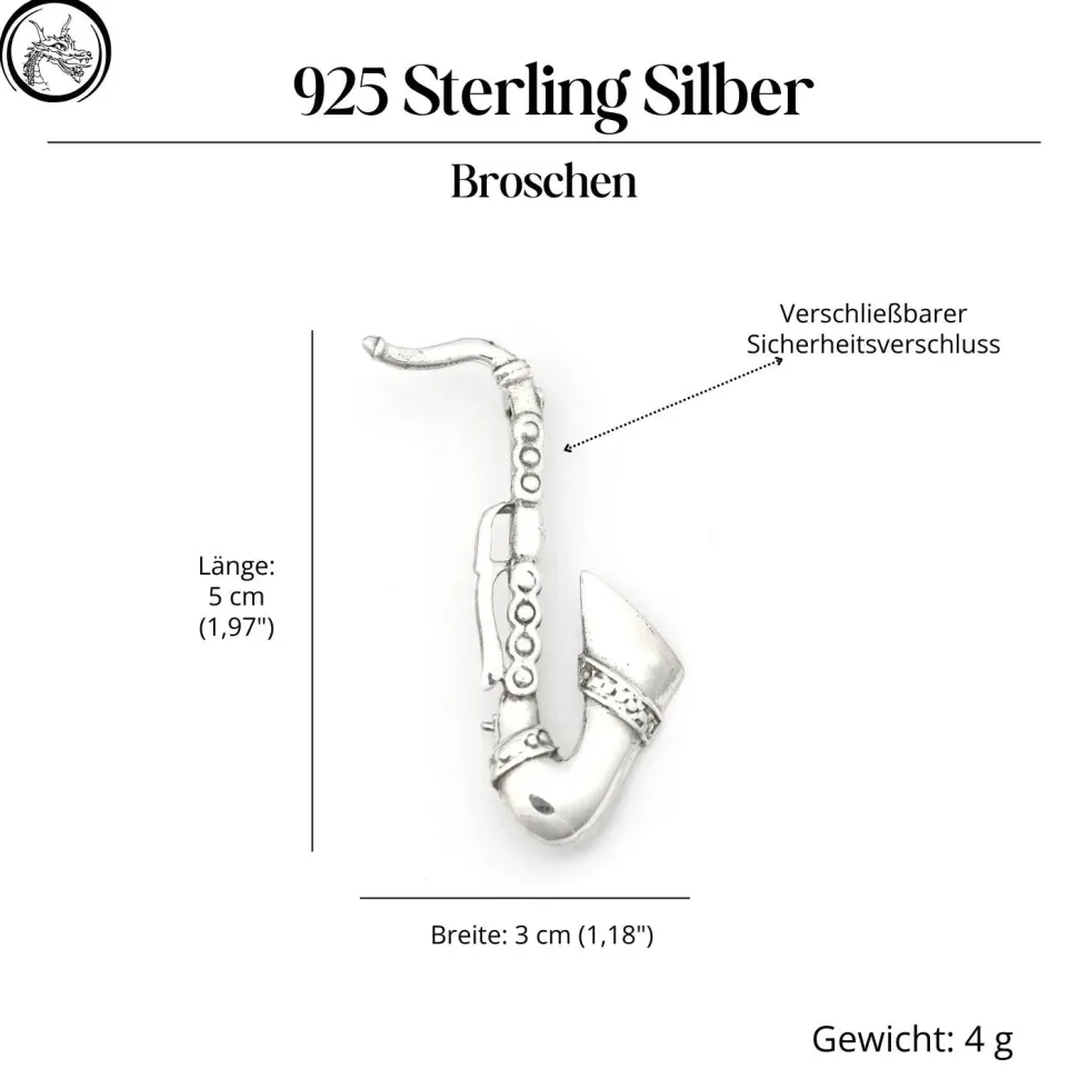 Brosche Saxophon 925 Sterlingsilber Schmuck