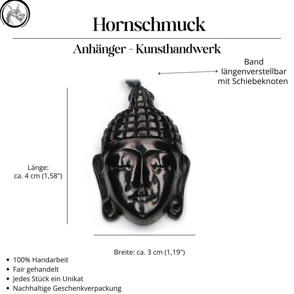 Buddha Halskette 3 cm lang Kopf Hornschmuck Anhänger Kette