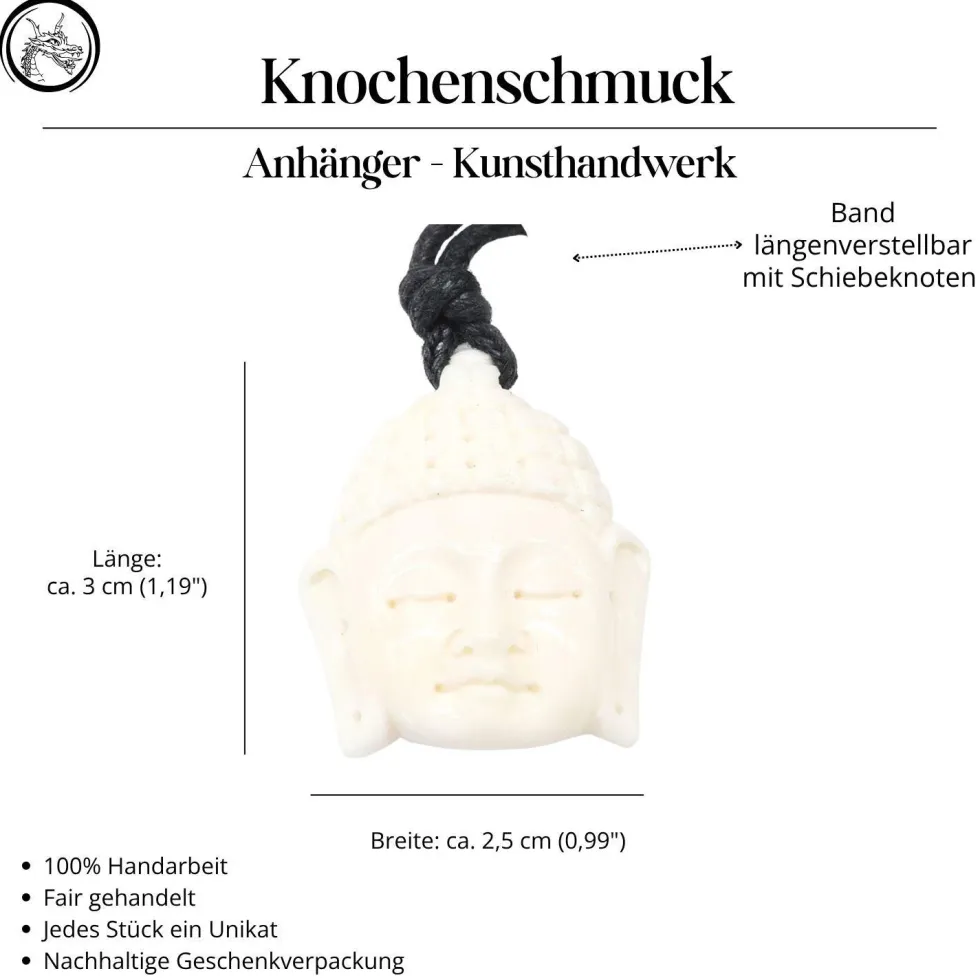 Buddha Kette 3cm Schmuck aus Knochen Kettenanhänger