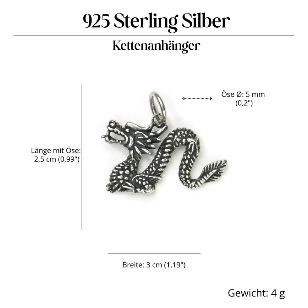 Chinesischer Drache Anhänger Silberschmuck Kettenanhänger 925/000