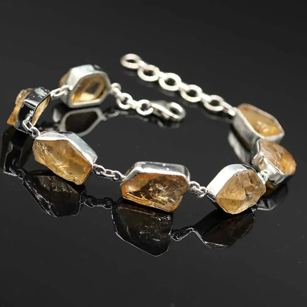Citrin Armband Silber einreihig Rohsteine edler Armschmuck aus Sterlingsilber