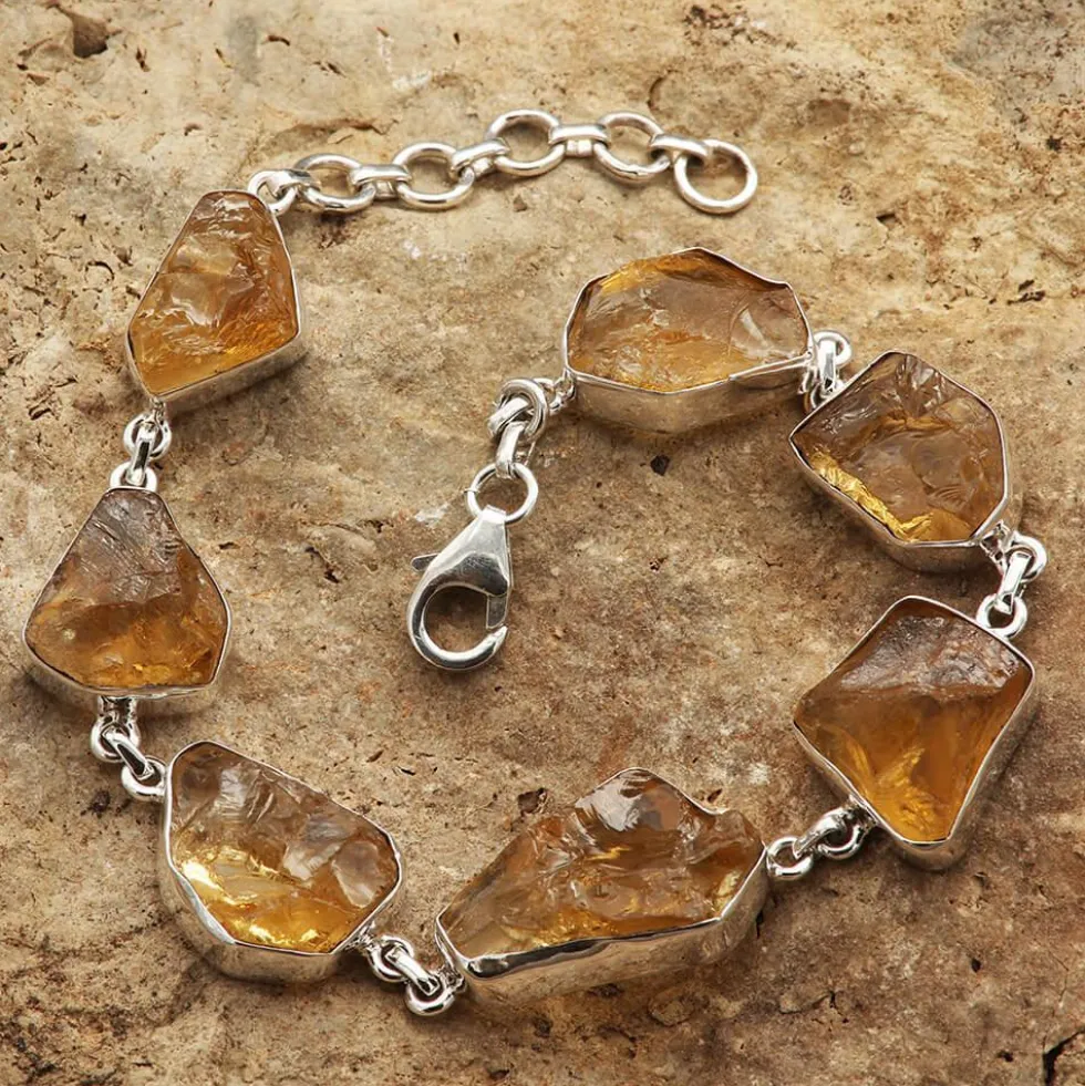 Citrin Armband Silber einreihig Rohsteine edler Armschmuck aus Sterlingsilber