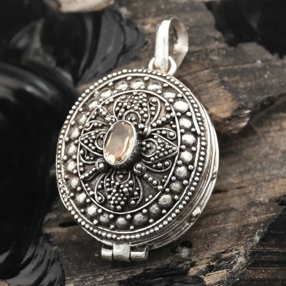 Citrin Medaillon aus 925 Silber Schmuck Kunst Handwerk