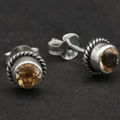 Citrin Ohrstecker feiner Damen Ohrschmuck zierlich 925 Silber Paar