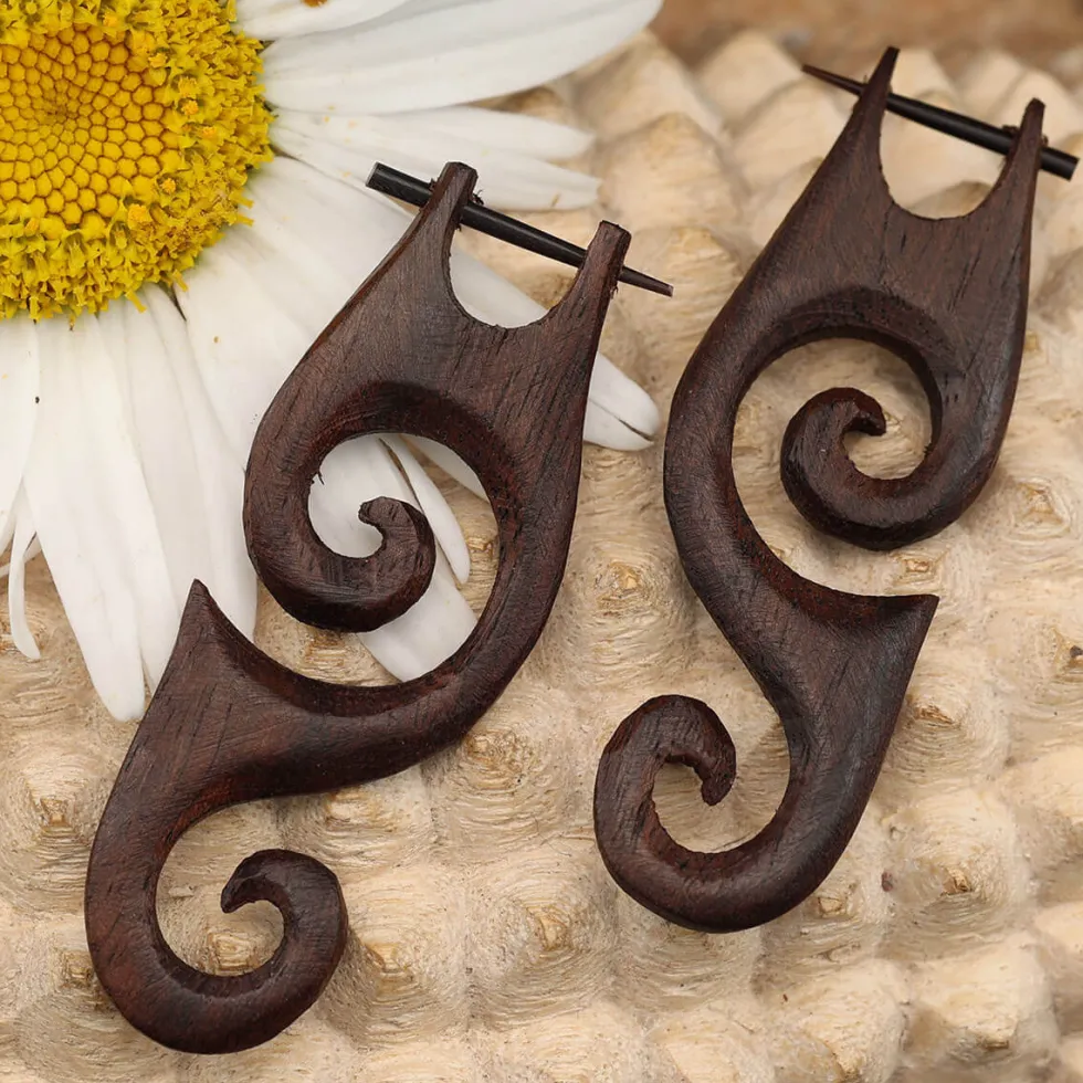 Creole Kreativ Holz Ohrschmuck geschnitzter Holzschmuck (Paar)