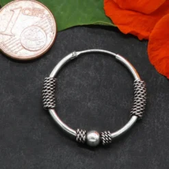 Creole 25mm / 1,6mm Kugel verziert 925 Silberschmuck