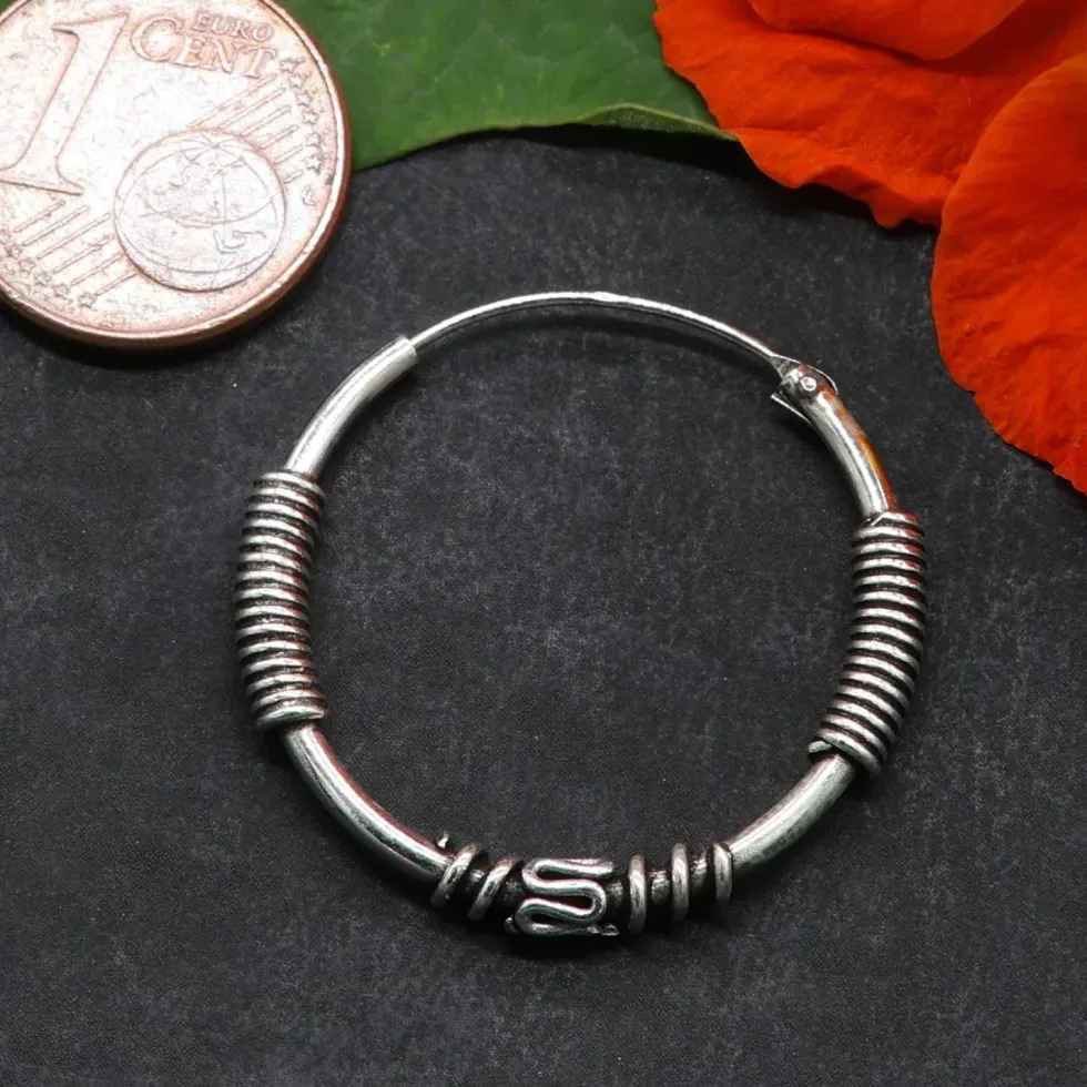 Creole 25mm / 1,6mm Schlange verziert 925 Silberschmuck