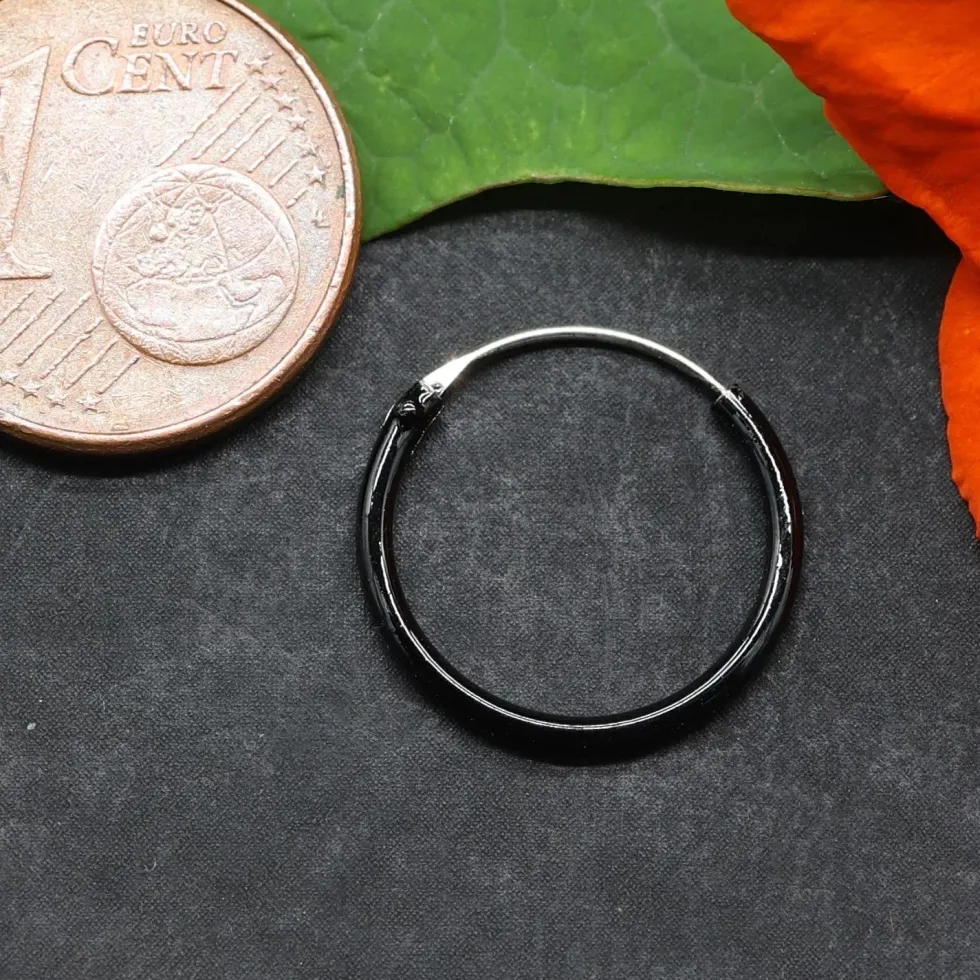 Creolen schwarz 14mm 1,2mm 925 Sterlingsilber