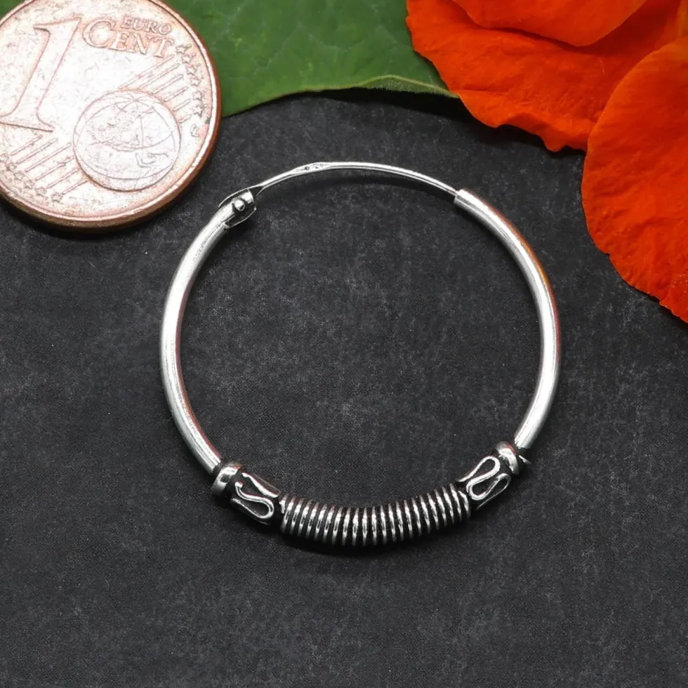 Creole Ohrringe Ø 25mm 1,5mm Stärke Bali Design 925 Silber