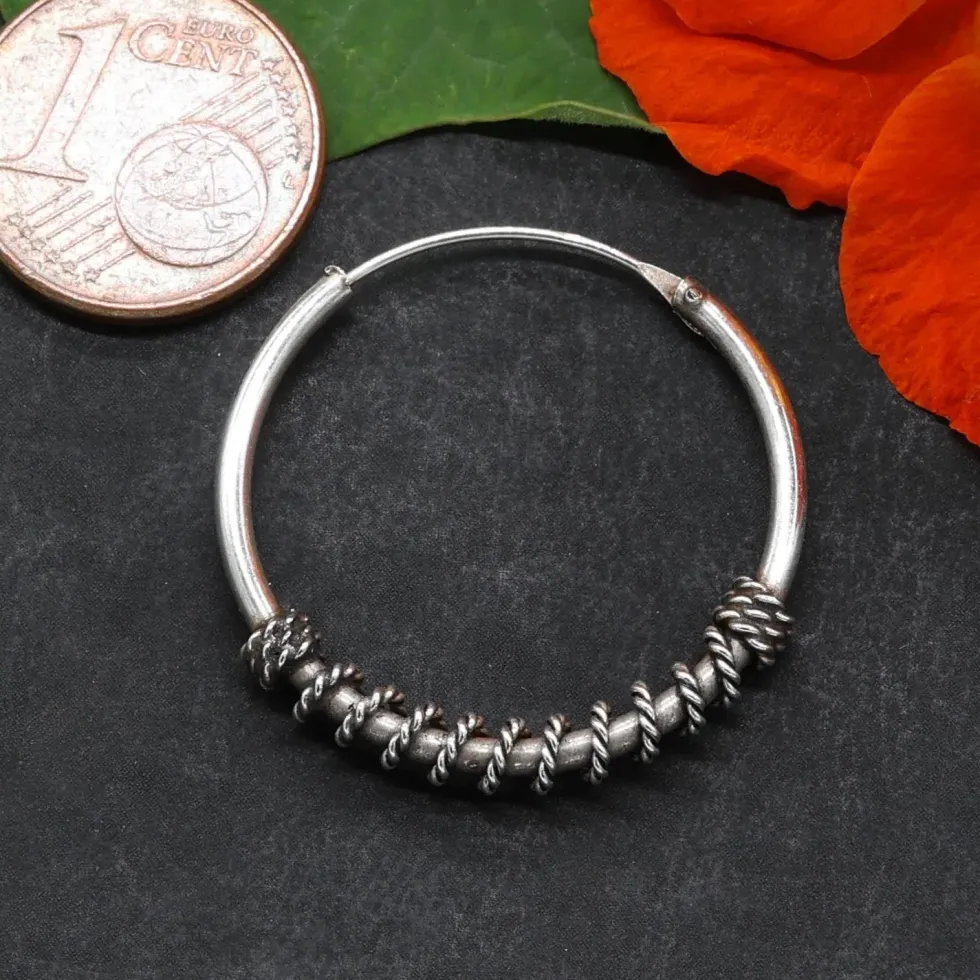 Creole Ohrring Ø 25mm 2mm Stärke umwickelt 925 Silber