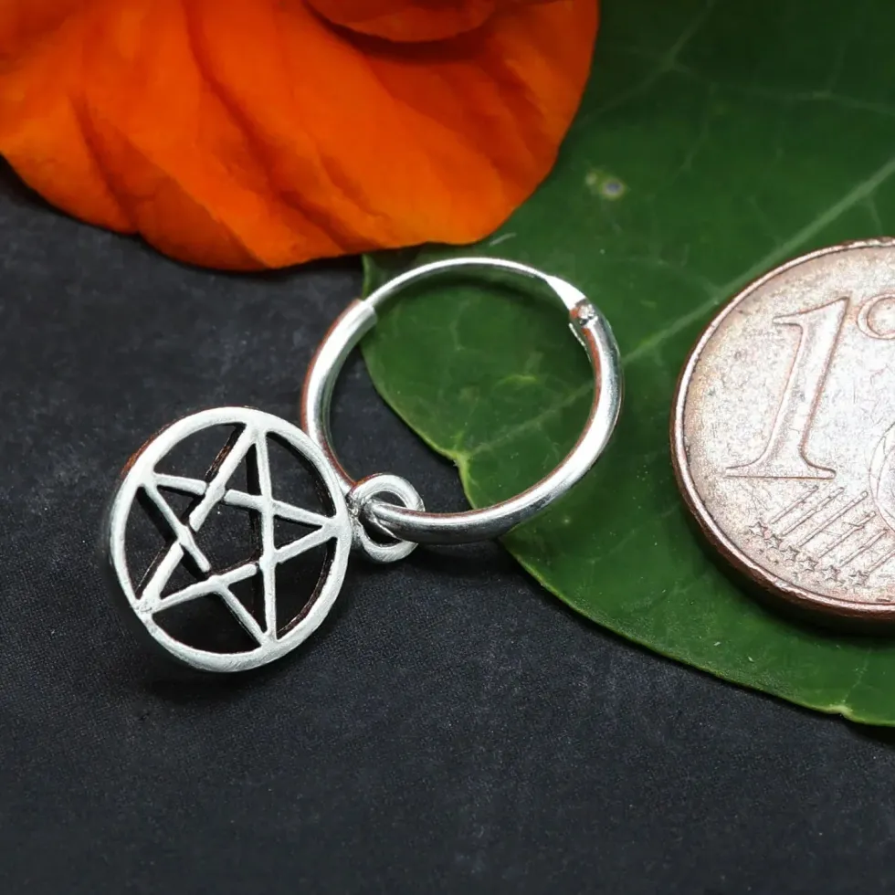 Creole Pentagramm 12mm Durchmesser 925 Silber Ohrring
