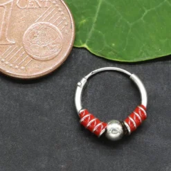 Creole rot 12mm 1.2mm mit Kugel 925 Silber Ohrschmuck