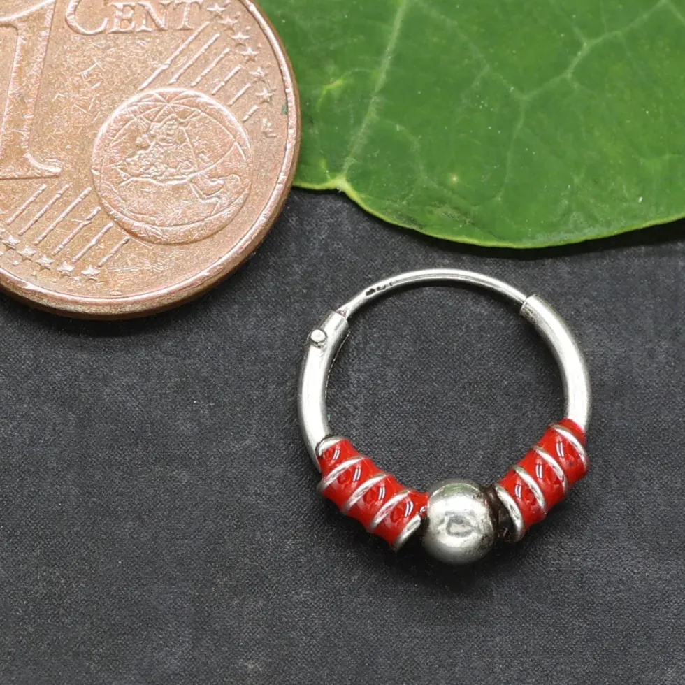 Creole rot 12mm 1.2mm mit Kugel 925 Silber Ohrschmuck
