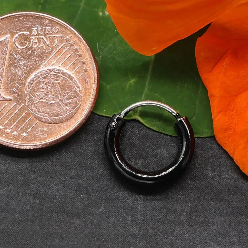 Creole schwarze 925 Silber 10 mm 2mm