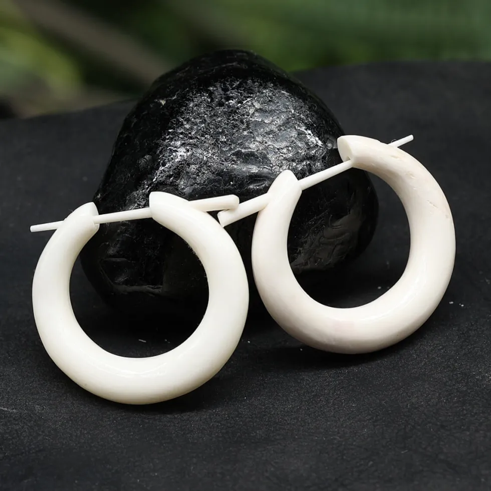 Creole vom Wasserbüffel Ø 2,5cm Knochen Ohrring Natur Schmuck (Paar)
