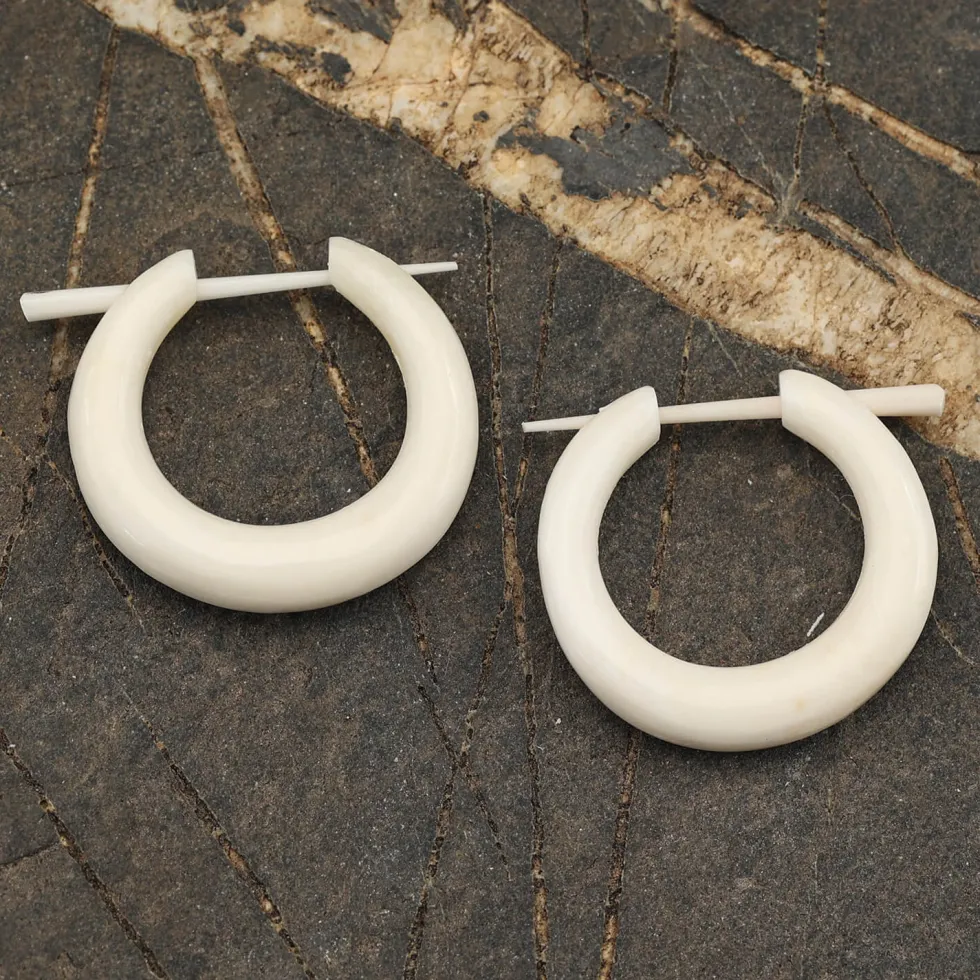 Creole vom Wasserbüffel Ø 2,5cm Knochen Ohrring Natur Schmuck (Paar)