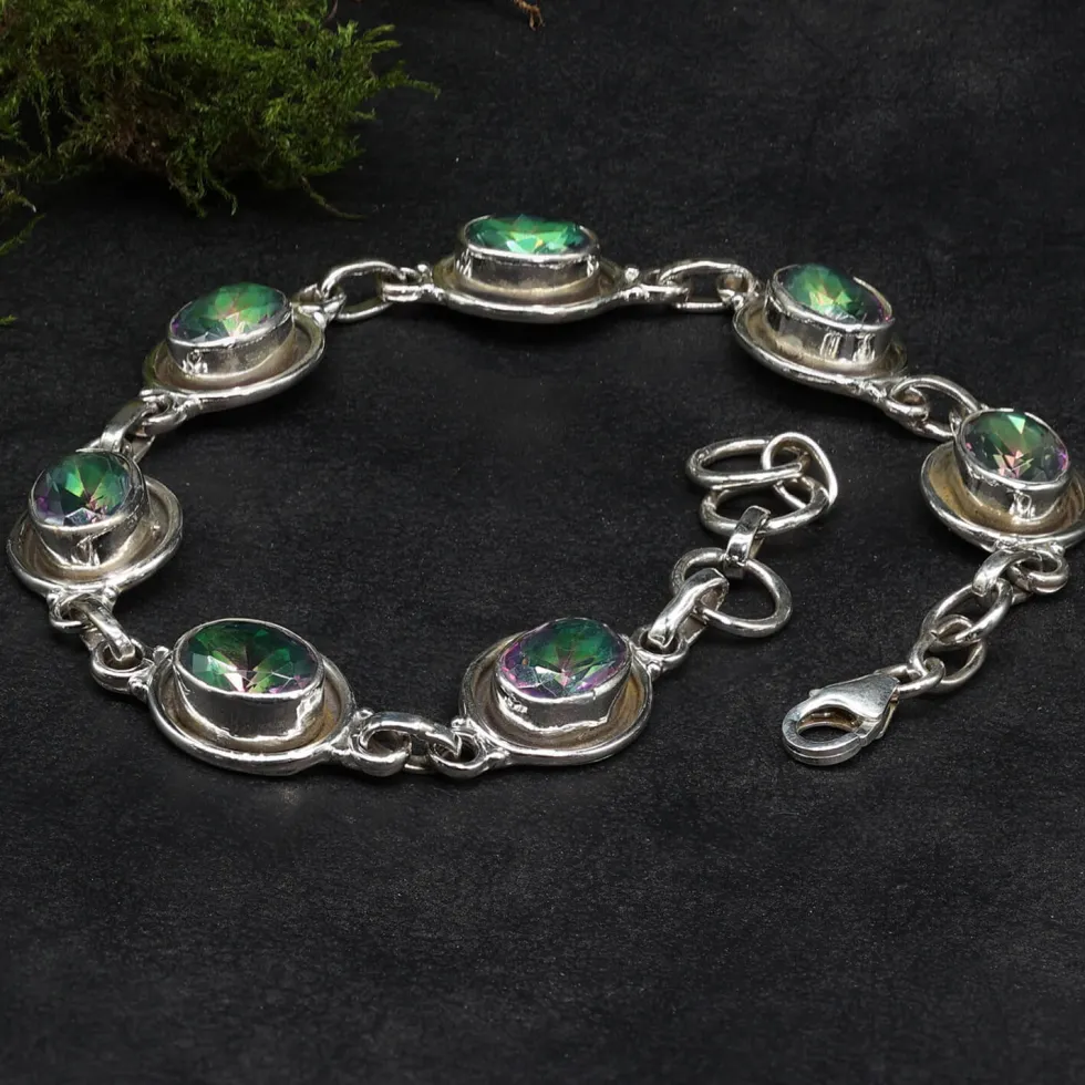 Damen Mystik Quartz Armband Edelstein Damen Armschmuck 925 Silber