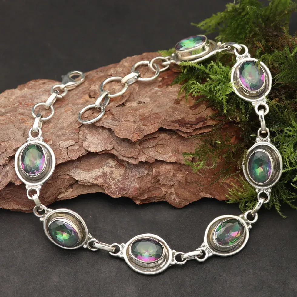 Damen Mystik Quartz Armband Edelstein Damen Armschmuck 925 Silber