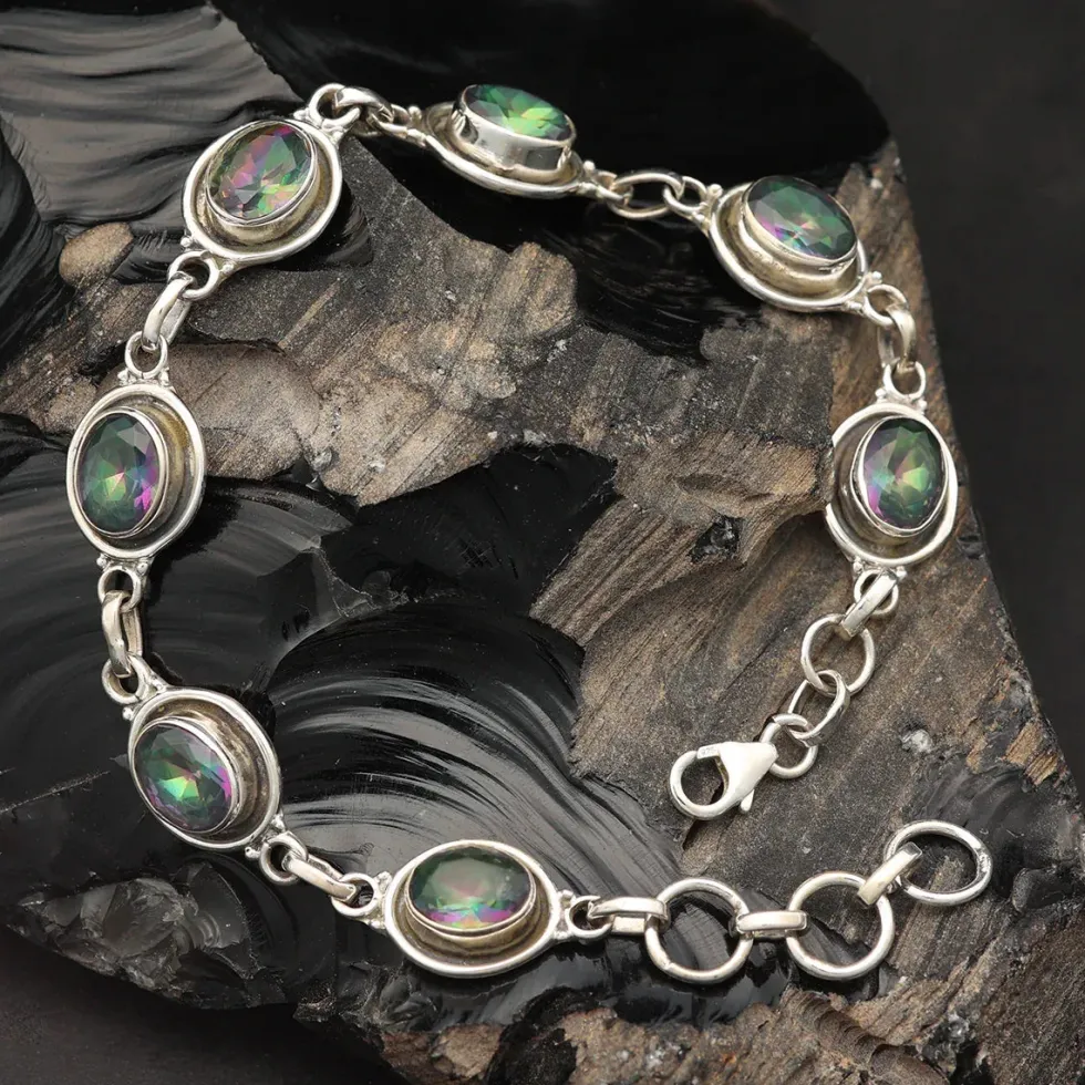 Damen Mystik Quartz Armband Edelstein Damen Armschmuck 925 Silber
