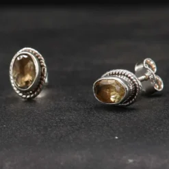 Damen Ohrstecker Edelstein Citrin oval 925er Silber Ohrschmuck (Paar)