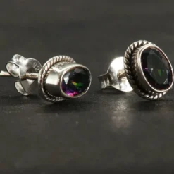 Damen Ohrstecker Edelstein Magic Quarz oval 925er Silber Ohrringe (Paar)