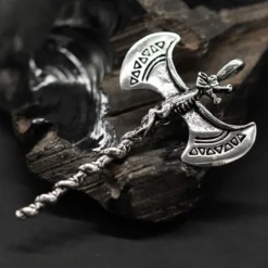 Doppelaxt mit Drachenkopf Schmuck Anhänger Silber Axt 925 Silber
