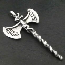 Doppelaxt mit Drachenkopf Schmuck Anhänger Silber Axt 925 Silber