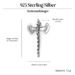 Doppelaxt mit Drachenkopf Schmuck Anhänger Silber Axt 925 Silber