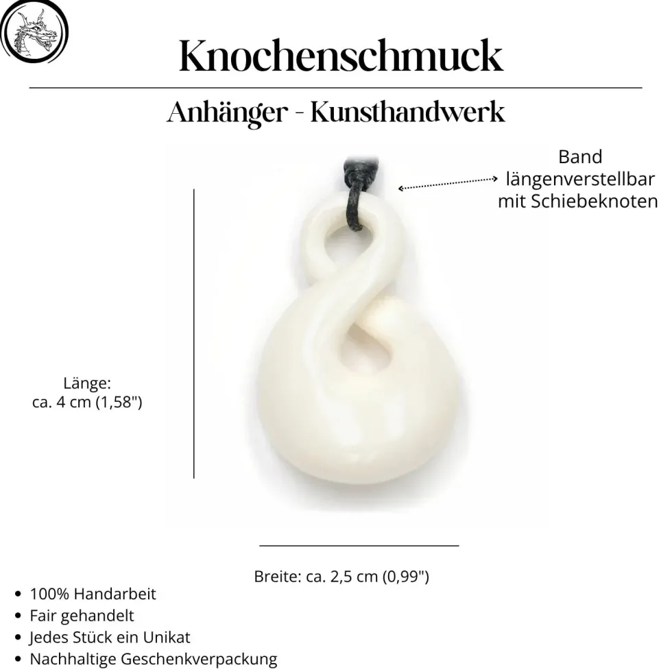 Double Maori Schmuck 4cm aus Knochen Kette