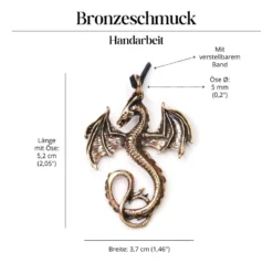 Drache Bronze Anhänger Schmuck Kette Silberdrache