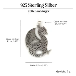 Drache Keltisch Schmuck Silber Kettenanhänger mit Keltenknoten 925 Silber