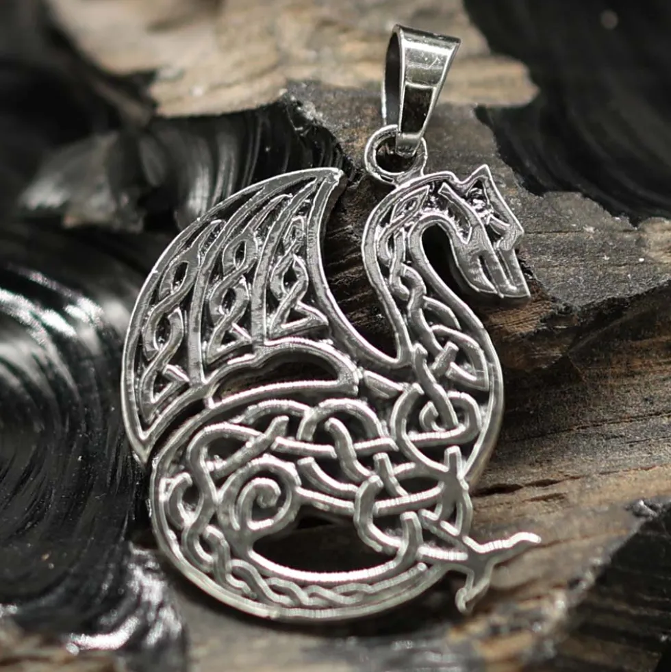 Drache Keltisch Schmuck Silber Kettenanhänger mit Keltenknoten 925 Silber
