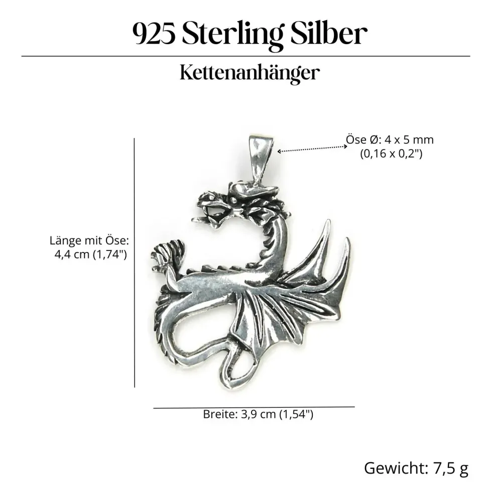 Drache keltisch Schmuck 925 Sterlingsilber Kettenanhänger