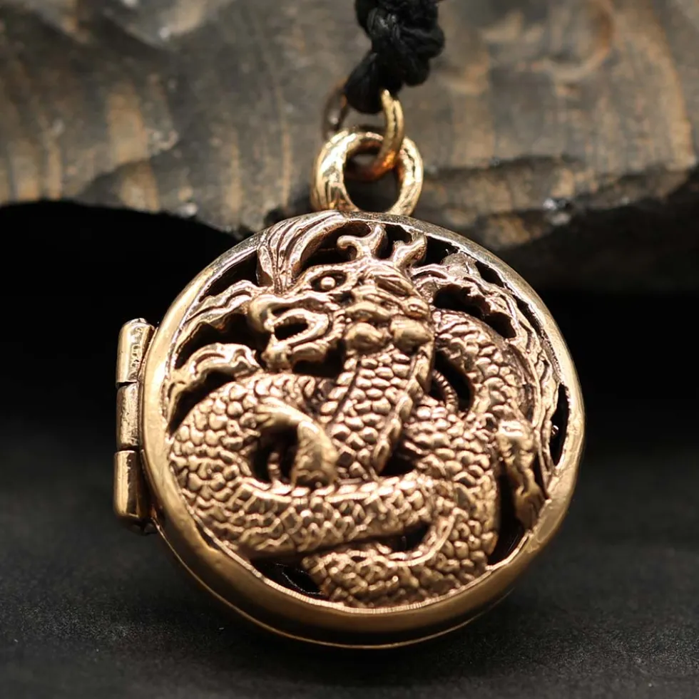 Drache Medaillon Schmuck Anhänger Bronze zum Öffnen