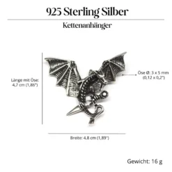 Drache mit Schwert Silberschmuck Anhänger 925 Silber