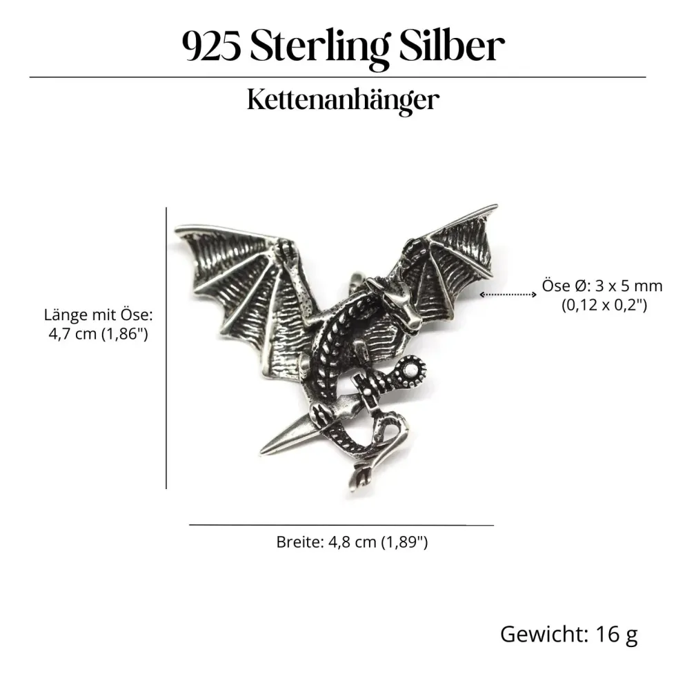 Drache mit Schwert Silberschmuck Anhänger 925 Silber