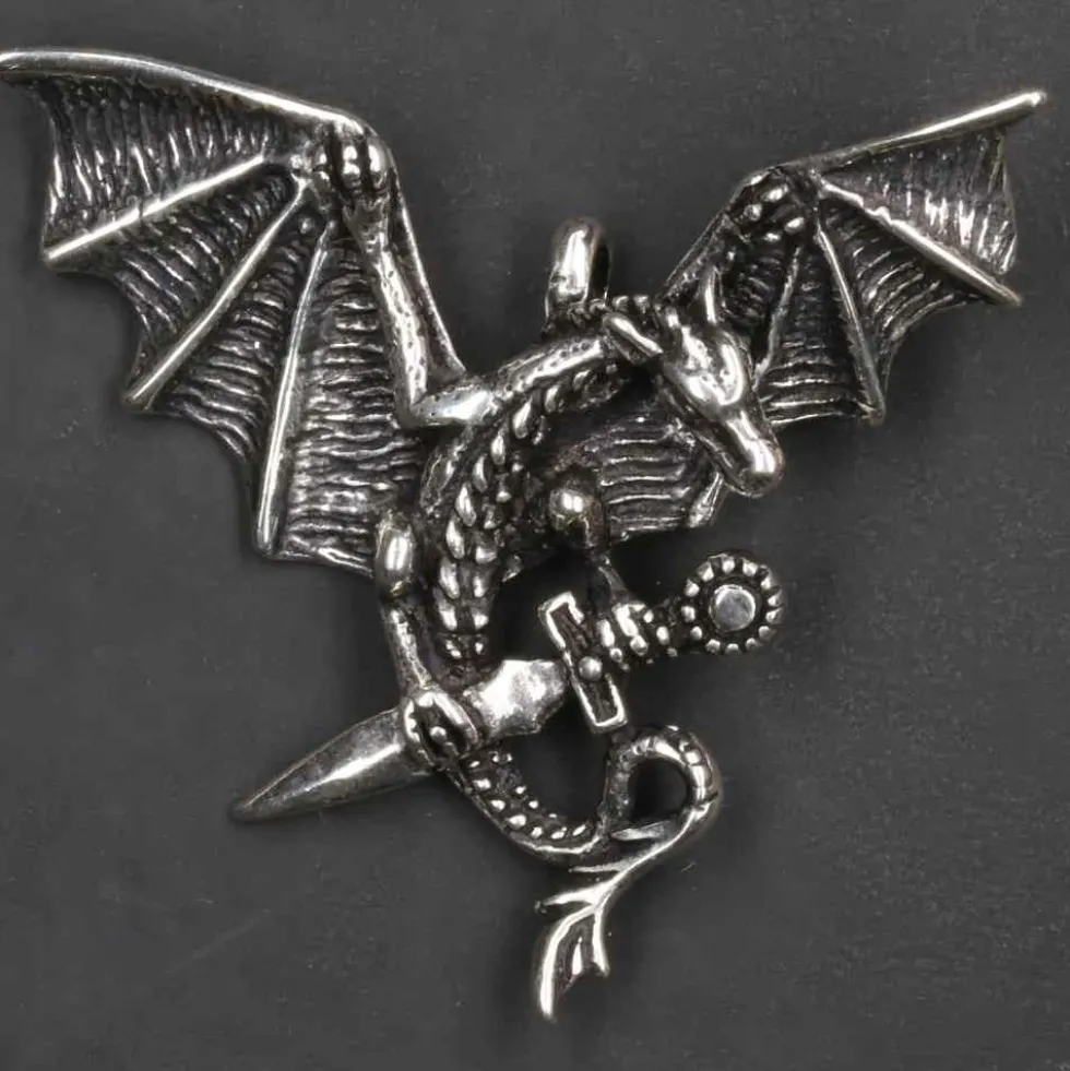 Drache mit Schwert Silberschmuck Anhänger 925 Silber