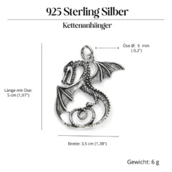Drache mystisch Silberschmuck Anhänger 925 Silber