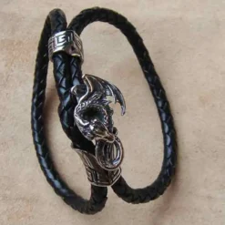 Drachen Armband Leder mit Edelstahl Schiebe Verschluss