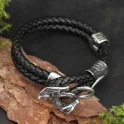 Drachen Armband Leder mit Edelstahl Schiebe Verschluss